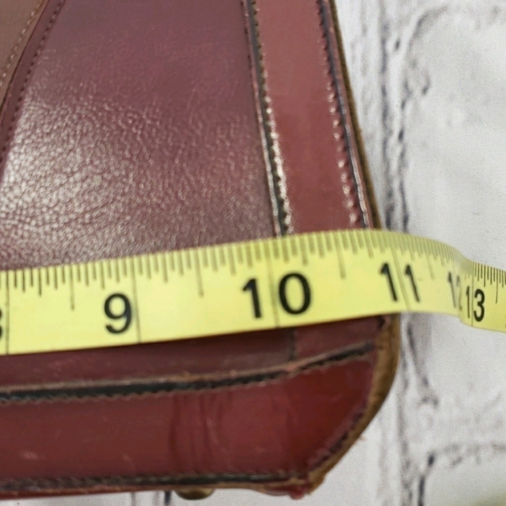 Vintage Leather Patched Satchel Handbag Browns Mid Century - Picture 14 of 16